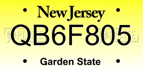 QB6F805 New Jersey License Plate