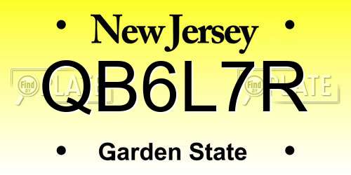 QB6L7R New Jersey License Plate
