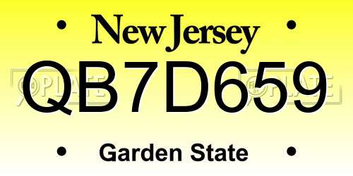 QB7D659 New Jersey License Plate