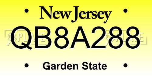QB8A288 New Jersey License Plate
