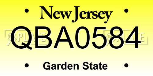 QBA0584 New Jersey License Plate