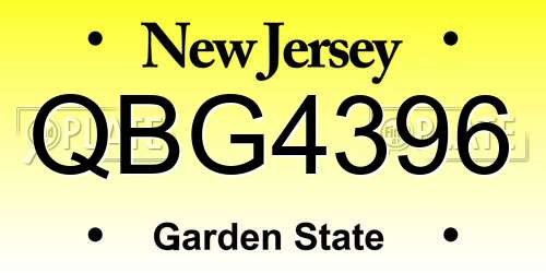 QBG4396 New Jersey License Plate
