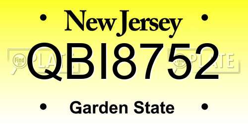 QBI8752 New Jersey License Plate