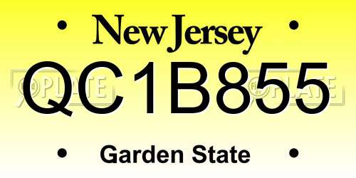 QC1B855 New Jersey License Plate