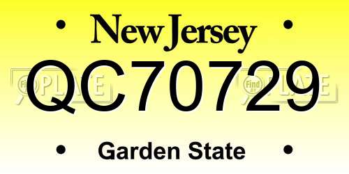 QC70729 New Jersey License Plate