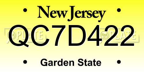 QC7D422 New Jersey License Plate