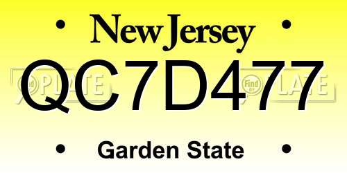 QC7D477 New Jersey License Plate
