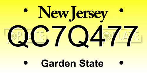 QC7Q477 New Jersey License Plate