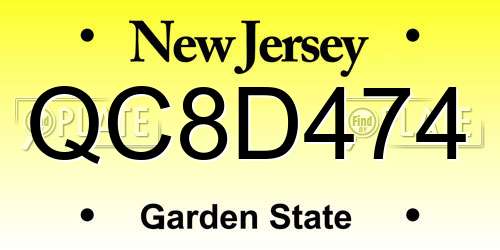 QC8D474 New Jersey License Plate