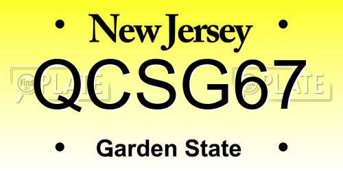 QCSG67 New Jersey License Plate