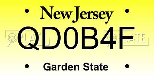 QD0B4F New Jersey License Plate
