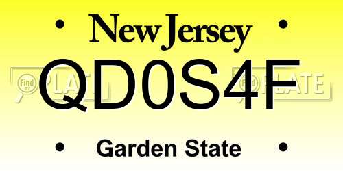 QD0S4F New Jersey License Plate