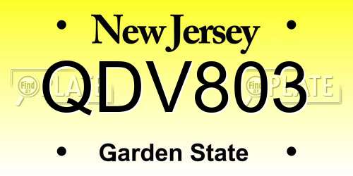QDV803 New Jersey License Plate