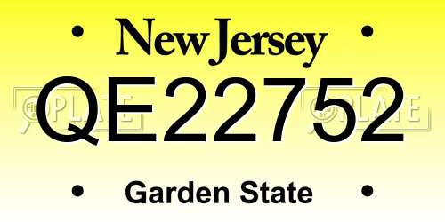 QE22752 New Jersey License Plate