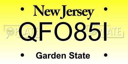 QFO85I New Jersey License Plate