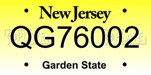 QG76002 New Jersey License Plate