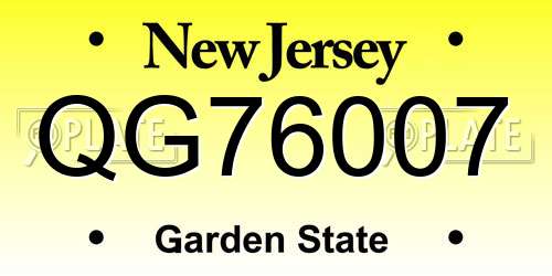 QG76007 New Jersey License Plate