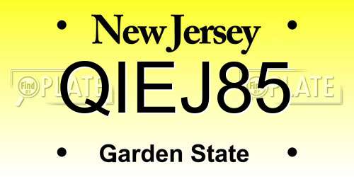 QIEJ85 New Jersey License Plate
