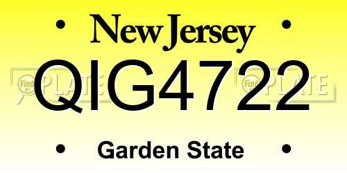 QIG4722 New Jersey License Plate