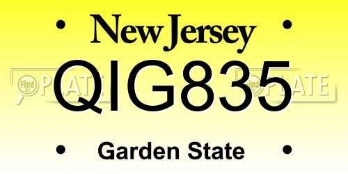 QIG835 New Jersey License Plate
