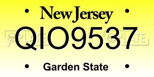QIO9537 New Jersey License Plate