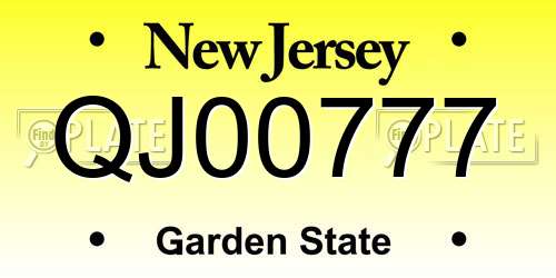 QJ00777 New Jersey License Plate