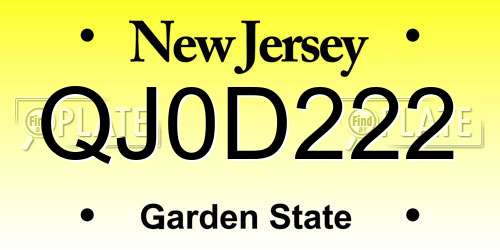 QJ0D222 New Jersey License Plate