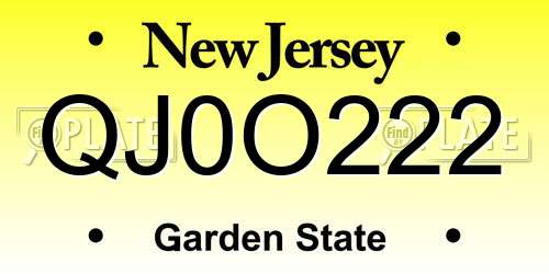 QJ0O222 New Jersey License Plate