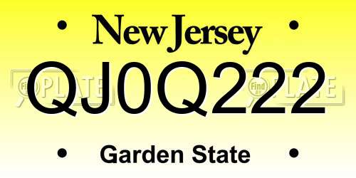 QJ0Q222 New Jersey License Plate