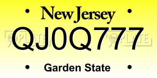 QJ0Q777 New Jersey License Plate