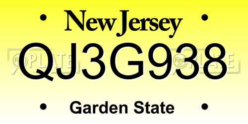 QJ3G938 New Jersey License Plate