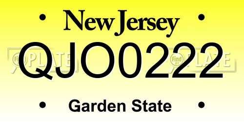 QJO0222 New Jersey License Plate