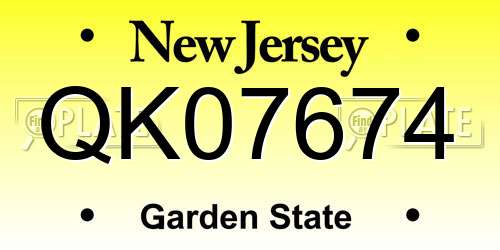 QK07674 New Jersey License Plate