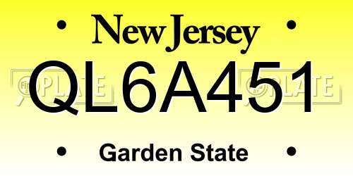 QL6A451 New Jersey License Plate
