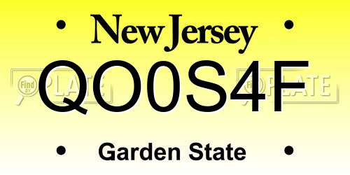 QO0S4F New Jersey License Plate