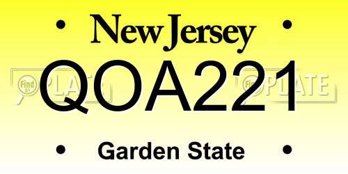 QOA221 New Jersey License Plate