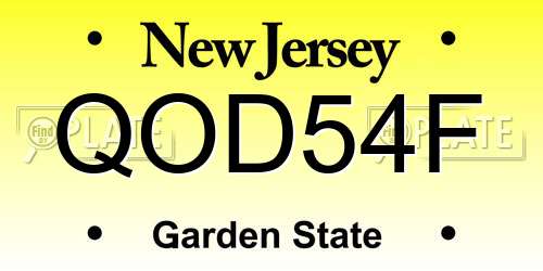 QOD54F New Jersey License Plate