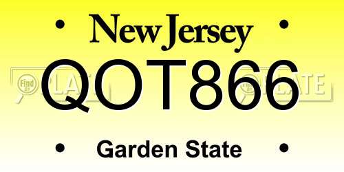 QOT866 New Jersey License Plate