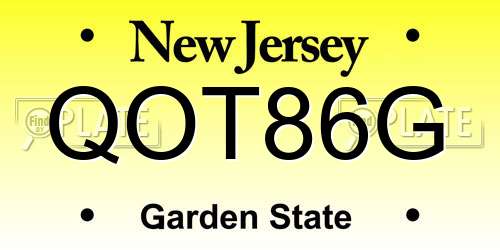 QOT86G New Jersey License Plate