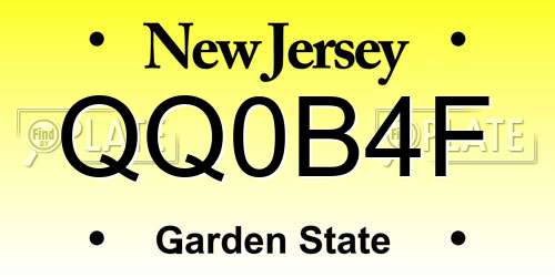 QQ0B4F New Jersey License Plate