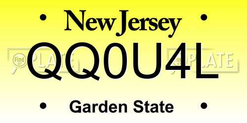 QQ0U4L New Jersey License Plate