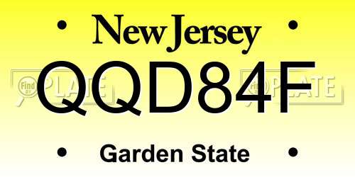 QQD84F New Jersey License Plate