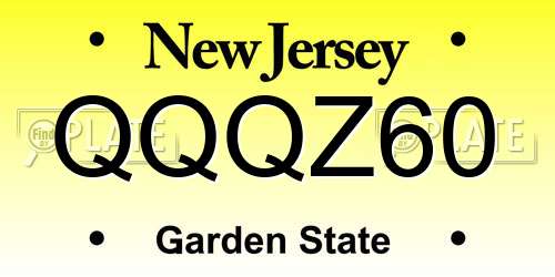 QQQZ60 New Jersey License Plate