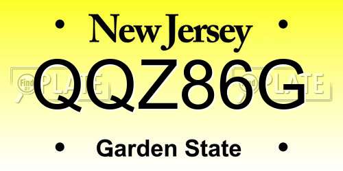 QQZ86G New Jersey License Plate
