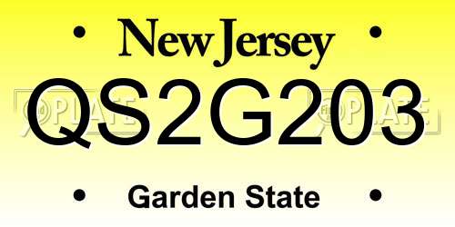 QS2G203 New Jersey License Plate