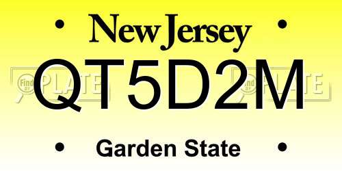 QT5D2M New Jersey License Plate