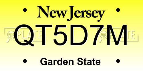 QT5D7M New Jersey License Plate