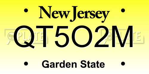 QT5O2M New Jersey License Plate