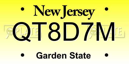 QT8D7M New Jersey License Plate