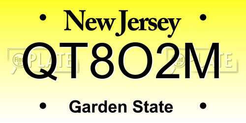QT8O2M New Jersey License Plate